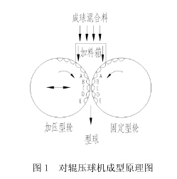 對輥壓球機(jī)工作原理示意圖